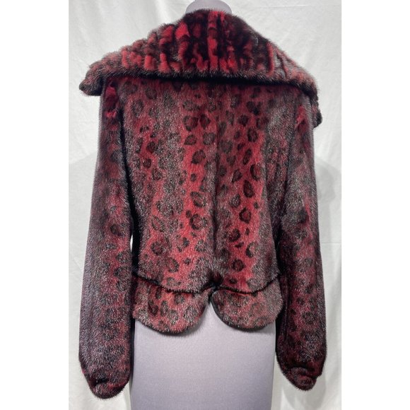 burgundy/ red mink dyed jacket print pattern sheared mink trim (62161) - Picture 3 of 3